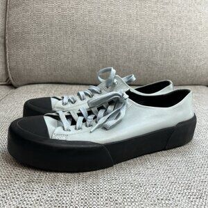 Jil‎ Sander Jungle Low Top Light Blue Leather Lace-Up Black Rubber Sole Sneaker